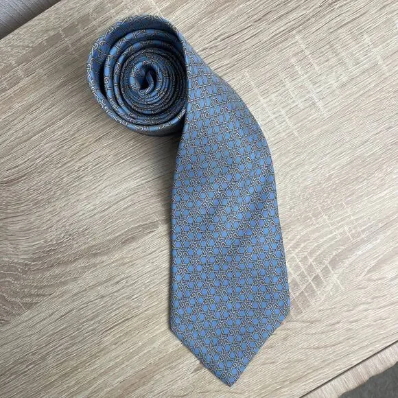 Hermes Paris Silk Tie 5338 TA Chains Blue